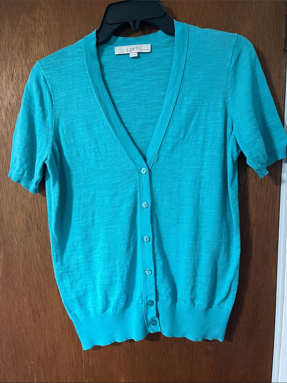 LOFT Turquoise Short-Sleeve V-Neck Cardigan